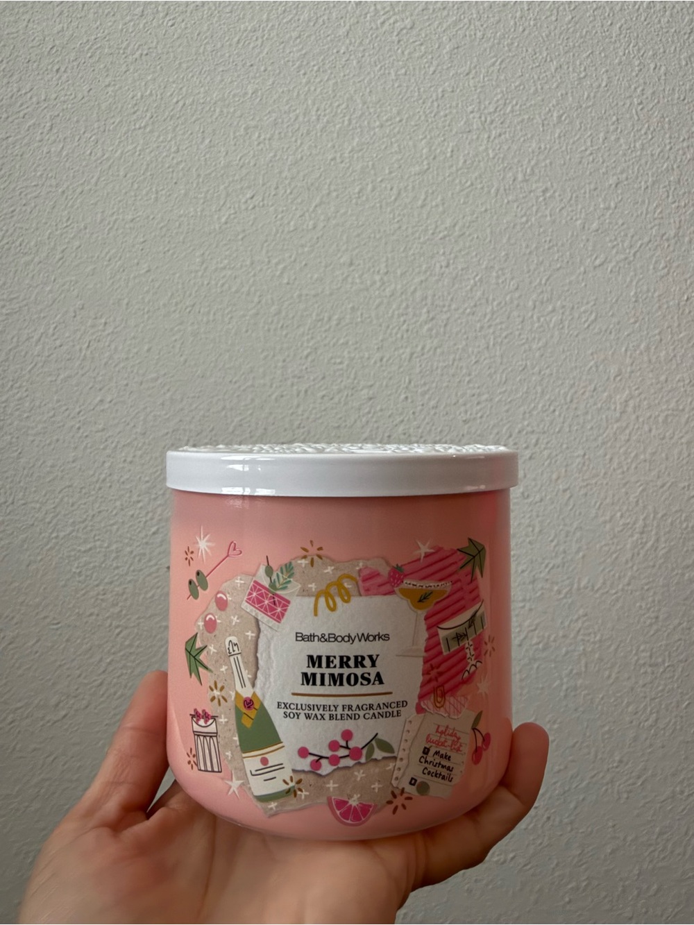 Bath & Body Works Merry Mimosa Candle - Pink & White
